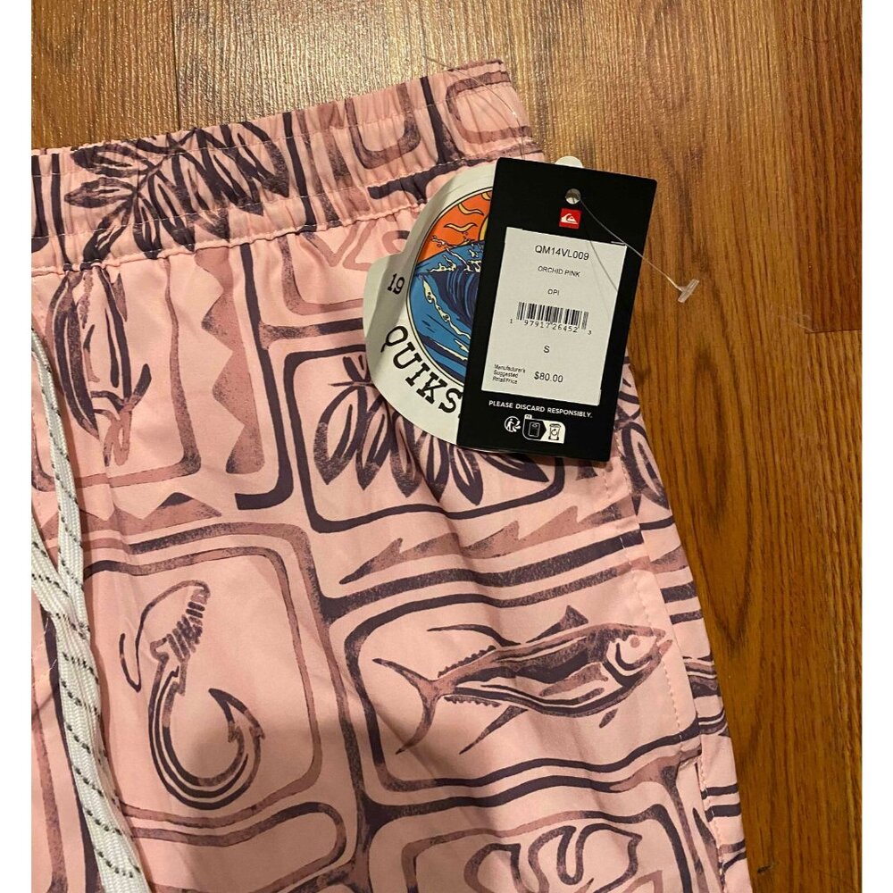 Quiksilver Board Shorts Mens S 7" Beach AOP Orchid Pink Swim Trunks NWT - Picture 2 of 7